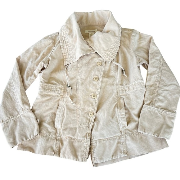 Sundance Every Angle Linen Blend Jacket Tan Petite Large Dramatic Collar Buttons - Picture 6 of 15